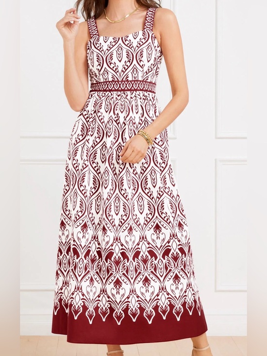 Talbots Dresses & Skirts - Talbots White and Burgundy Printed Maxi Dress Size 8